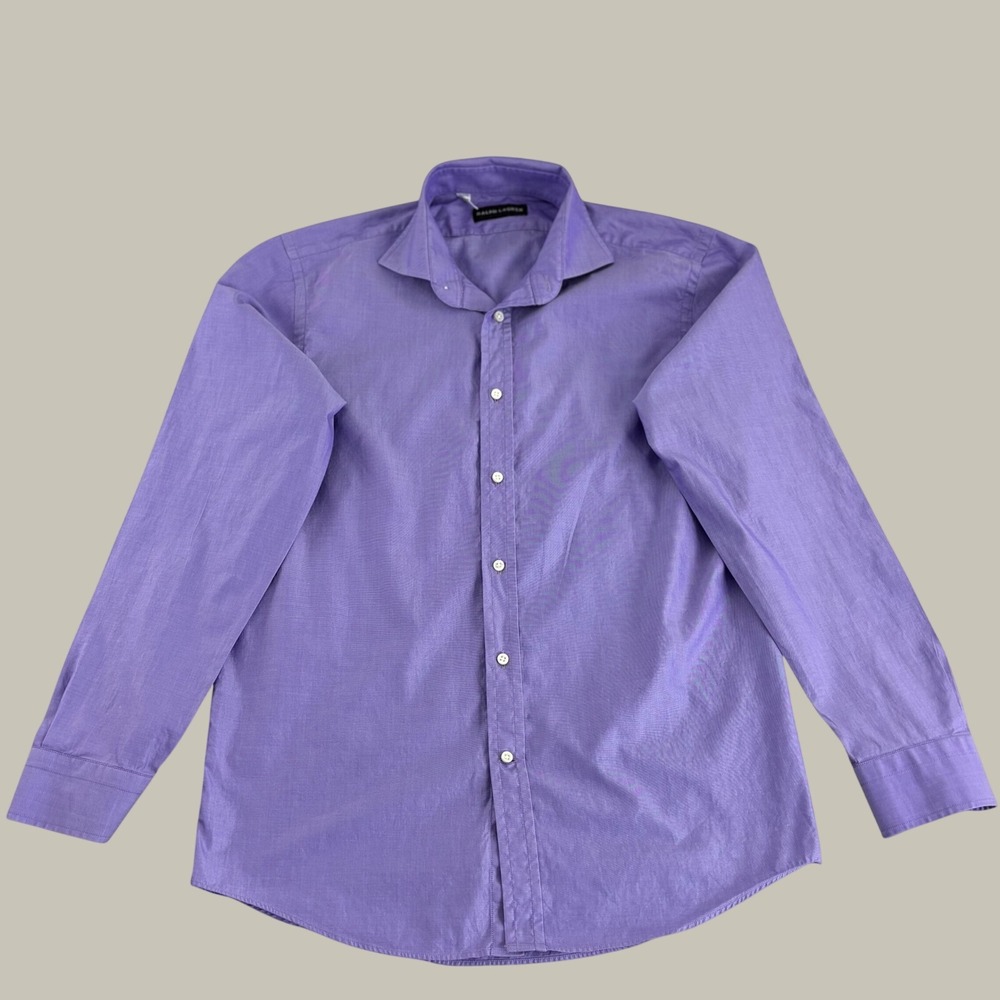 Ralph Lauren Black Label Mens Dress Shirt 15.5 Solid Purple Cotton Italy Made